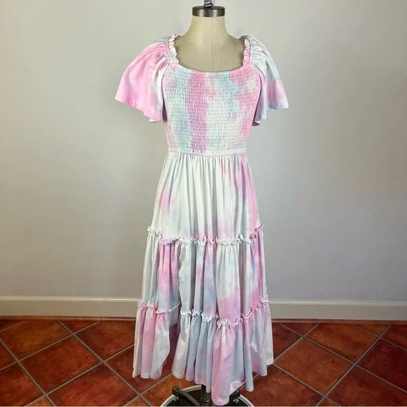 Ivy City Co Cotton Candy Dress in Pink and Blue Tie-Dye